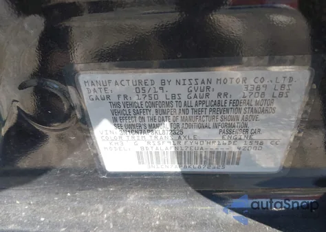 2019 Nissan Versa 1.6 S z USA, uszkodzony, nr VIN 3N1CN7AP8KL872325